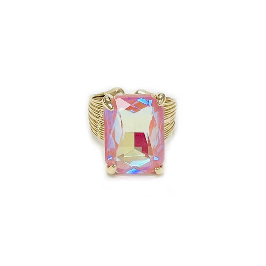 Square Glass Cushion Cut Cocktail Adjustable Wire Ring