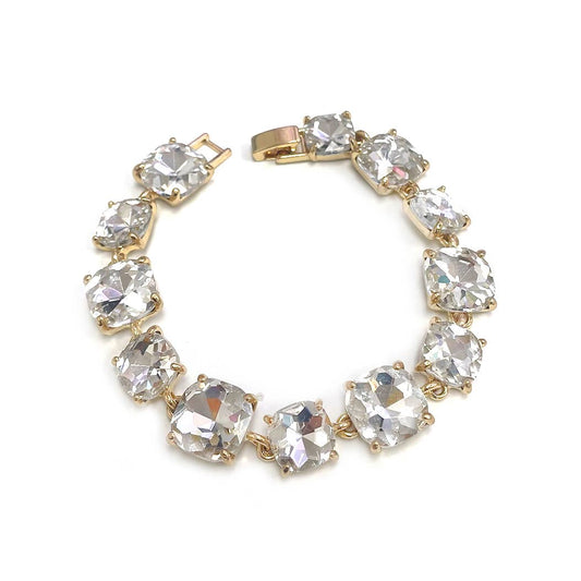 Cushion Cut Glass Crystal Linked Station Bracelet