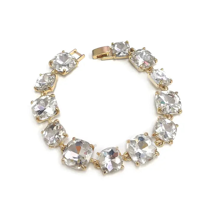 Cushion Cut Glass Crystal Linked Station Bracelet