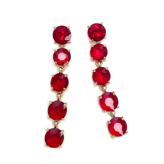 Round Crystal Glass 5pcs Linked Dangle Drop Earrings