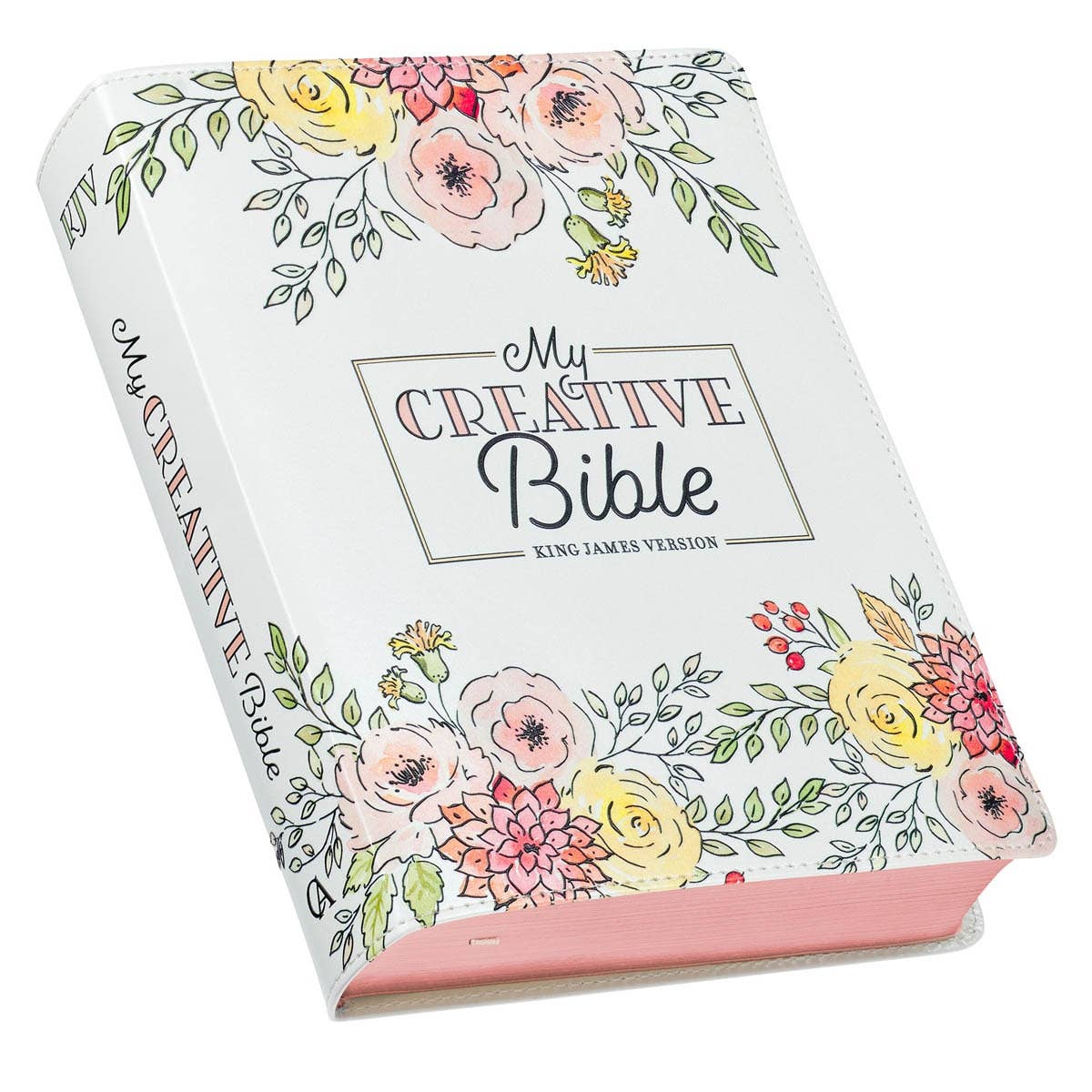 Kjv My Creative Bible Faux Leather, White Floral Printed