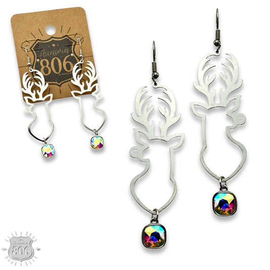 Rhinestone Drop Reindeer Earring