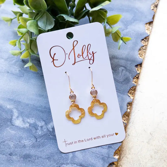 Gold Open Quatrefoil W/Cubic Zirconia Sparkle “Betsy”
